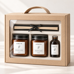 Coffret Cadeau Aikun en Verre Ambré pour Bougies Parfumées, Arôme Boisé, avec Diffuseur à Bâtonnets et Huile Parfumée pour la Maison, Idéal pour un Déménagement - Product Image 2