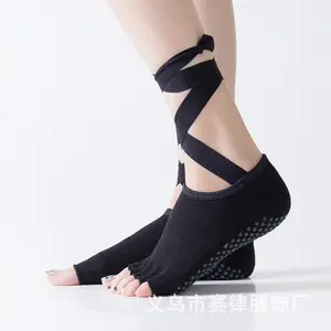 Yoga profissional Non-Slip Five Toe aberto e meias traseiras Women'S Yoga Lace-Up Dance Socks