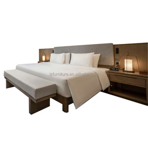 Wooden Frame Double Bed with Soft Padded <b>Headboard</b> & Matching Side Table Minimalist Design for Boutique or Resort 3 Star Hotels - Product Image 6