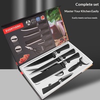 Lot de 6 couteaux ondulés de cuisine en métal noir, ensemble de couteaux à fruits en acier inoxydable pour la maison