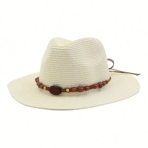 Nouveau Chapeau de Soleil Unisexe en Paille de Papier pour Printemps-Été, Style Jazz, pour Voyage et Extérieur, avec Perles en Bois - Product Image 4