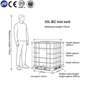 Réservoir IBC 50L en HDPE, acier inoxydable, manutention par chariot élévateur, empilage, haut niveau de sécurité, respectueux de l'environnement - Product Image 3