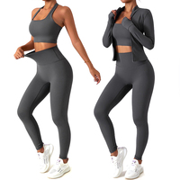 Ensemble de survêtement haute élasticité 3 pièces : veste zippée, débardeur et pantalon de yoga pour le fitness, l'exercice et la course à pied