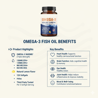 Complément alimentaire d'huile de poisson oméga 3 haute puissance EPA DHA, antioxydant, saveur citron naturel, capsules molles pour la santé cardiovasculaire et la vision