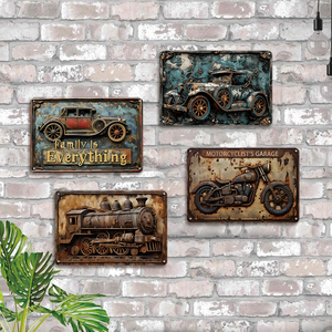 Letrero Metálico Retro Vintage de Coche, Tren y Motocicleta, Decoración de Garaje <span class=keywords><strong>para</strong></span> Motociclistas, Placa Decorativa <span class=keywords><strong>para</strong></span> Pared del Hogar, La Familia es Todo - Product Image 3