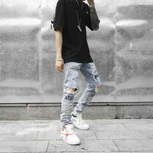 Pantalones Jeans pantaloni Designer riflettente Patched Hip Hop Streetwear Jeans strappati uomo <span class=keywords><strong>Jens</strong></span> Pant uomo corea per uomo Slim - Product Image 2