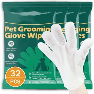 Custom Logo Rinse Free Organic Pet Cleaning Grooming Gloves Wet Wipes For Dogs And Cats