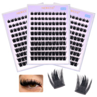 Cils autocollants, marque privée, sans colle, 100 pièces, faits à la main, 300D, pré-collés, courbure D, longueurs mixtes 10-16 mm