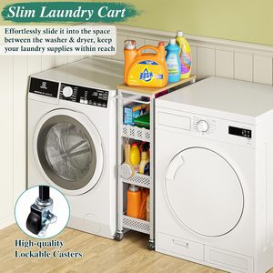 CF 9.1 Inch Ultra Slim Narrow Gap Metal <strong>Wood</strong> 4 Tier Mobile Kitchen Pantry <strong>Shelving</strong> Utility Rolling <strong>Storage</strong> Cart for Bathroom - Product Image 3