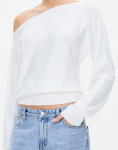 Maglietta asimmetrica con spalle scoperte in maglia a maniche lunghe Casual Crop <span class=keywords><strong>monospalla</strong></span> da donna con tecniche ricamate traspiranti - Product Image 4