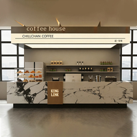 Comptoir de bar en bois pour café, vitrine de présentation, ensemble table et chaises de restaurant, vitrine à desserts, conception intérieure personnalisée tout-en-un