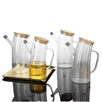 Botol Minyak Masak Kaca Borosilikat Tinggi dengan Tutup Bambu, Wadah Minyak Kaca untuk Penyimpanan Minyak Masak di Dapur