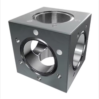 Chambres à vide en aluminium usinées sur mesure par CNC, cube à 6 voies en acier inoxydable 304/316 et bride en CF pour équipement à vide poussé