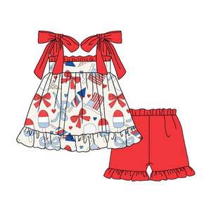 Précommande MOQ 5 Nœuds imprimés drapeau pour filles, pour la fête du 4 juillet, vente en gros, nouvelle mode pour enfants, vêtements de boutique doux, prix d'usine - Product Image 2