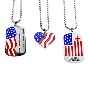 Heart American Patriotic Flag Necklace USA Flag Pendant America Independence Day 4th of July Patriotic Jewelry For Women Teens