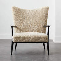 Pull Up Shear ling Lounge Stuhl Mid Century Holz sessel Schaffell Chaise Lounge Akzent Stuhl Luxus