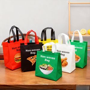 Sac non tissé imprimé multicolore pour burgers, sushis et salades – Design accrocheur pour services de livraison et de restauration variés - Product Image 2