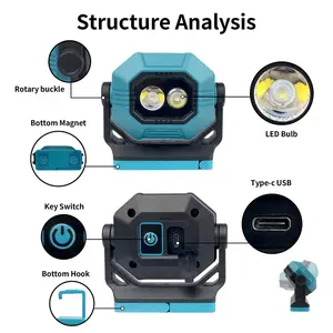 Lampe de travail Portable étanche Rechargeable à LED, projecteurs pour la réparation d'urgence de voiture en extérieur