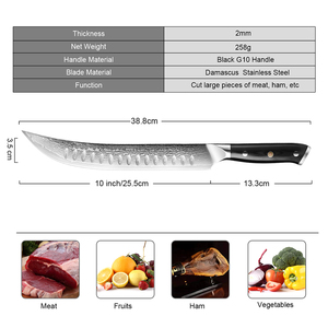 Cuchillo de Cocina de 10 Pulgadas de Acero de Damasco, Ultra Afilado, Forjado, para Cortar Carne, Cuchillo de Carnicero, Mango de Espiga Completa - Product Image 2
