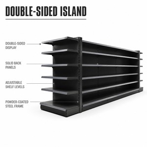 <strong>Central</strong> Island Retail Display Shelf Metal Gondola Rack With Silver Edge Trim for Corner Convenience Shop - Product Image 5