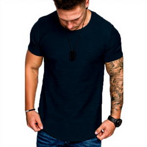 เสื้อยืดคอกลมแขนสั้นสีพื้นสำหรับผู้ชาย สวมใส่สบายๆ - Product Image 1