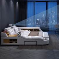 Einfaches Modernes Italienisches Design Lederbett mit Stauraum Massivholzrahmen Kingsize Schlafzimmermöbel