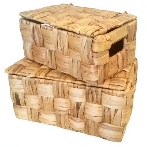 Haprosimex Saigon Ho Chi Minh City-Made Eco-friendly Water-Hyacinth <b>Storage</b> <b>Basket</b> Lid <b>Wicker</b> Craft Featuring Hole Handles - Product Image 1