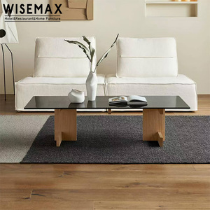 WISEMAX FURNITURE Tavolino da <span class=keywords><strong>Caffè</strong></span> Nordico Moderno Rettangolare con Base in Legno di Quercia Massiccio e Piano in Vetro per Soggiorno - Product Image 2