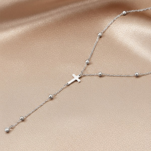 Joias Minimalistas em Aço Inoxidável para Mulheres, Colar Longo em Forma de Cruz com Franjas, Colares de Moda com Inlay de Strass - Product Image 4