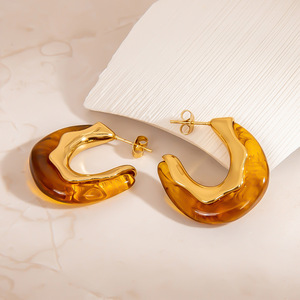 Pendientes de Aro en Forma de U, Color Ámbar, Acero Inoxidable, Pendientes de Moda - Product Image 3