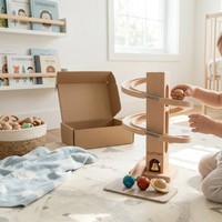 Circuit de billes en bois en spirale OEM personnalisé, jouet éducatif sur la physique de la gravité avec billes du système solaire et cartes explicatives scientifiques