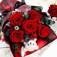 Rode geconserveerde bloemenboeket echte rozen beer |   Langdurige Echte Eeuwige Rozen Kaart Cadeaubox China 13,8 Inch Valentijn