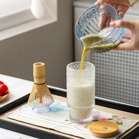 Vente en gros de 9 pièces d'ensemble de thé matcha en verre, kit complet d'outils pour la cérémonie du matcha avec tasse en verre gravée, emballé dans un coffret cadeau