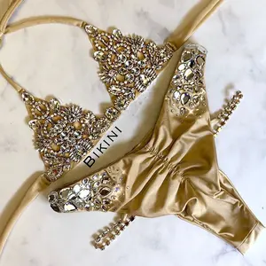 Bikini brasileño de moda brillante para mujer, bañador de dos piezas, traje de baño acolchado