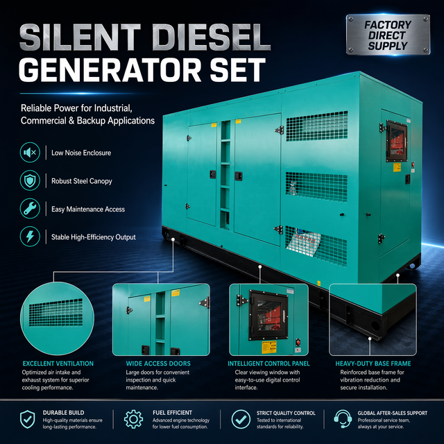 Low Noise Silent Diesel Generator 100kW 150kVA 300kW 500kVA With ATS for Industrial Construction Emergency Backup Power Supply