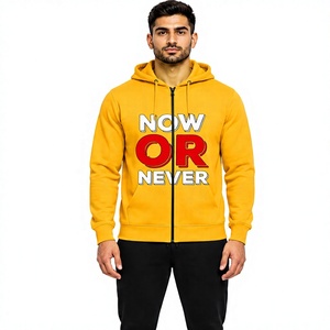 <b>Men's</b> <b>Yellow</b> Zip-Up <b>Hoodie</b> Now Or Never Printed Fleece Casual Sweatshirt Regular Fit Hooded Long Sleeve Zipper Hoodies - Product Image 1