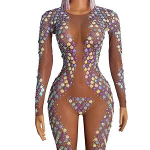 <span class=keywords><strong>Mono</strong></span> Sexy Transparente con Diamantes de Imitación y Purpurina, <span class=keywords><strong>Mono</strong></span> de Malla A LA Moda de <span class=keywords><strong>Talla</strong></span> <span class=keywords><strong>Grande</strong></span>, <span class=keywords><strong>Mono</strong></span> Ajustado con Lentejuelas, Monos de Una Pieza para Mujer - Product Image 5