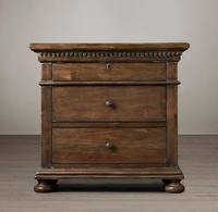 Meubles en chêne rétro français, table de chevet entièrement meublée avec rangement, table de chevet à trois tiroirs, table d'appoint pour chambre à coucher