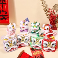 Porte-clés tête de lion de danse chinois traditionnel en peluche artisanale, décorations du Nouvel An chinois, cadeau, se tient debout