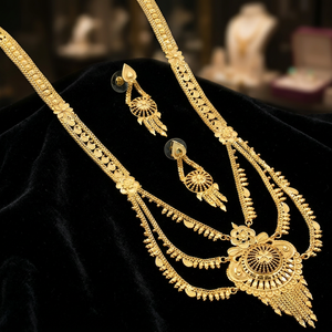 Wholesale 14K18K24K Micron Gold Rani Haar Necklaces Set Floral Design <b>Bridal</b> Wedding Jewelry Set Brass Gold Fashion Jewelry Set - Product Image 3