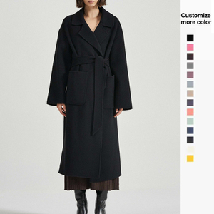 <span class=keywords><strong>Manteau</strong></span> personnalisé élégant gris <span class=keywords><strong>noir</strong></span> pour le printemps automne <span class=keywords><strong>manteau</strong></span> long ceinturé vintage en cachemire pour femmes surdimensionné - Product Image 1