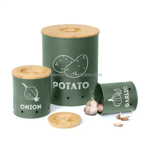 Customized Galvanized Metal Kitchen vegetable Storage Box <strong>Potato</strong> Onion Garlic Storage Bin <strong>Container</strong> with Bamboo Lid - Product Image 3