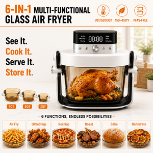 Friteuse à air en verre non toxique 7QT 5QT 3QT 1800W sans PFAS PTFE BPA, bol en verre trempé, certifiée CE ETL, fabricant OEM ODM, vente en gros - Product Image 3