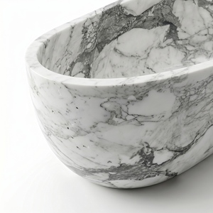 อ่างอาบน้ำรูปวงรีสั่งทำพิเศษสุดหรูหราทันสมัย วัสดุ Arabescato Corchia แบบตั้งพื้น สำหรับแช่ตัวในห้องน้ำ วิลล่า โรงแรม และบ้าน - Product Image 3