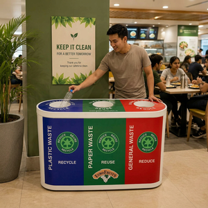 Oval Recycling <b>Bin</b> Plastic Waste Sorting Storage Bucket Indoor Three Compartment Reuse Reduce Recycle - Product Image 2