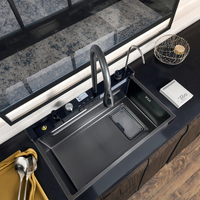 Robinet cascade multifonctionnel avec affichage numérique intelligent, évier de cuisine en acier inoxydable à touches de piano