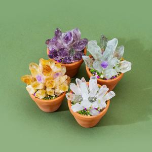 Planta en Maceta con Cristales Naturales al por Mayor, Decoración de Suculentas con Gemas de Amatista/Citrino/Cuarzo para el Hogar - Product Image 5