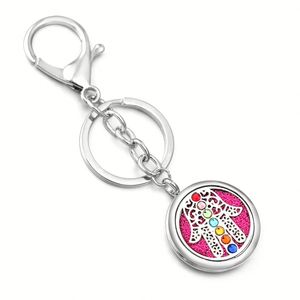 Pendentif de mode en acier inoxydable incrusté de zircon en forme de paume, diffuseur d'huiles essentielles et de parfum, petite boîte porte-clés - Product Image 2