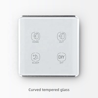 Panneau d'interrupteur tactile intelligent 4 modes pour la maison, contrôle via application mobile, tactile réactif, ligne N+L, panneau incurvé en verre noir