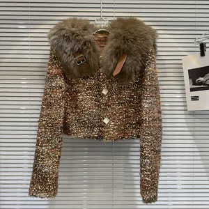 BA2299 Kimshein Fashion High Quality Womens Clothing Winter Sequin Outfit Fur Coat Women Natural Fox Fur